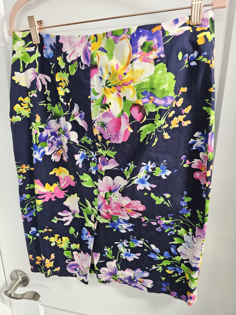 Ralph Lauren Navy Floral Pencil Skirt with Multicolor Blooms
